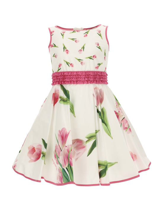 Dress with tulip print full skirt