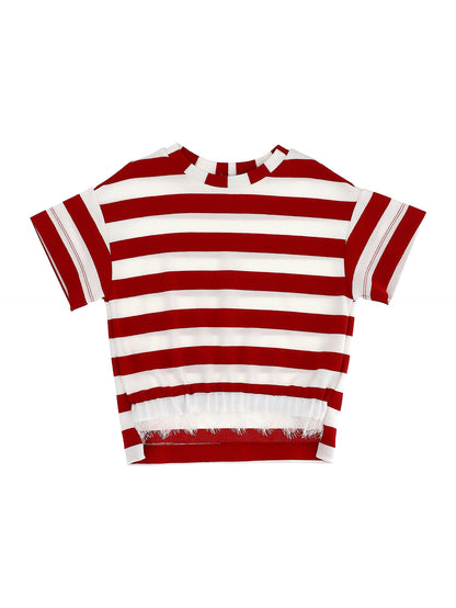 Striped T-shirt with lace