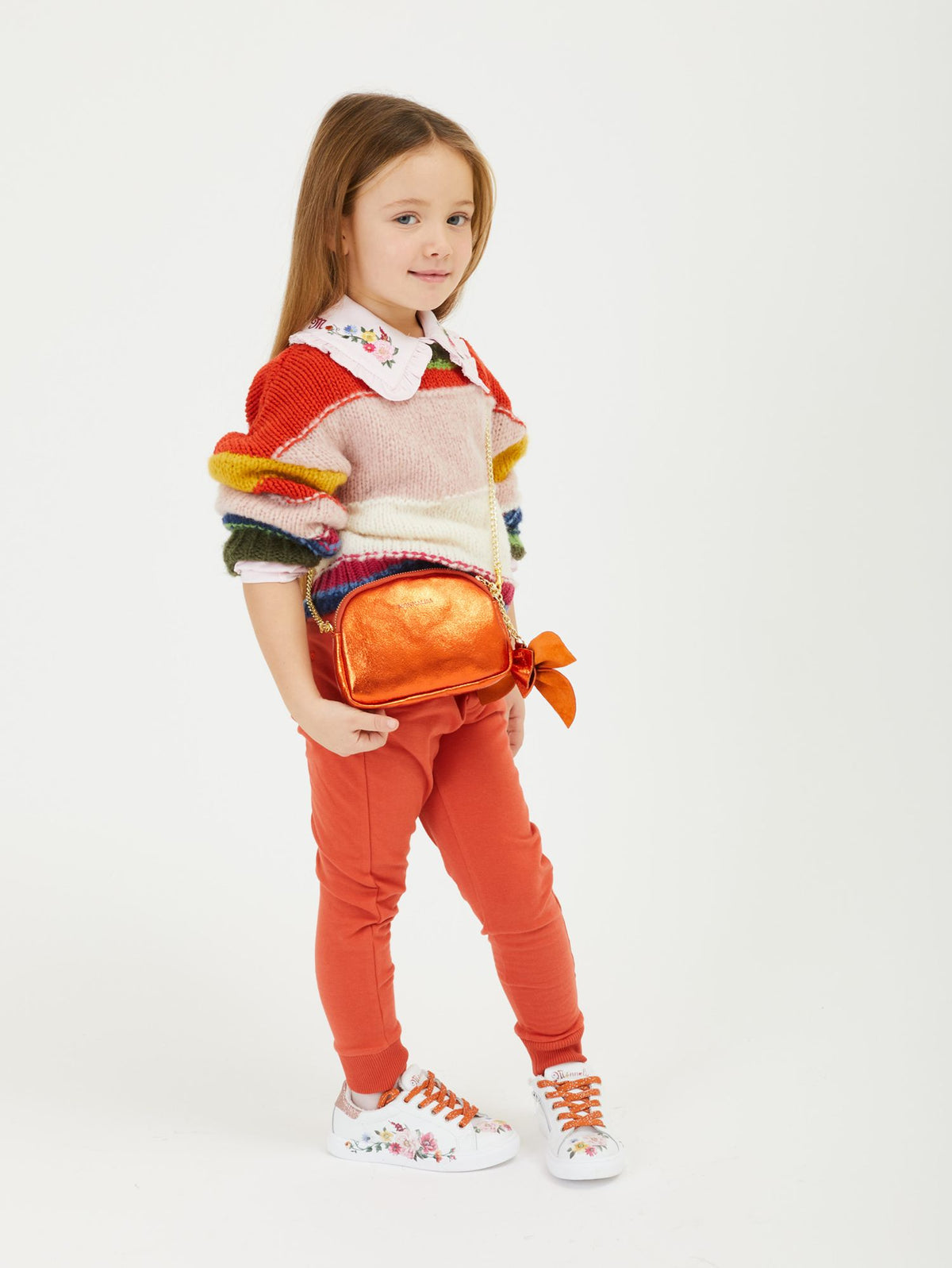 Multicolored yarn striped sweater