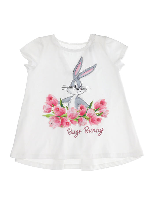 Printed T-shirt with tulle neckline