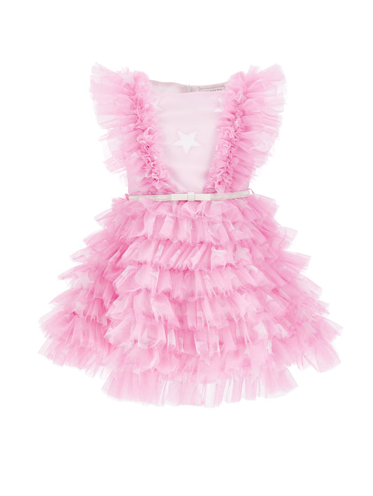 Printed tulle dress with ruffles