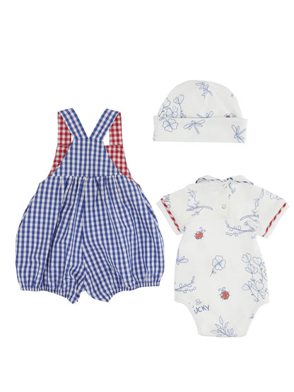Layette set, overalls, bodysuit and hat