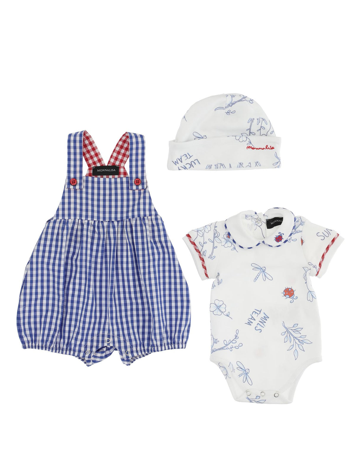 Layette set, overalls, bodysuit and hat