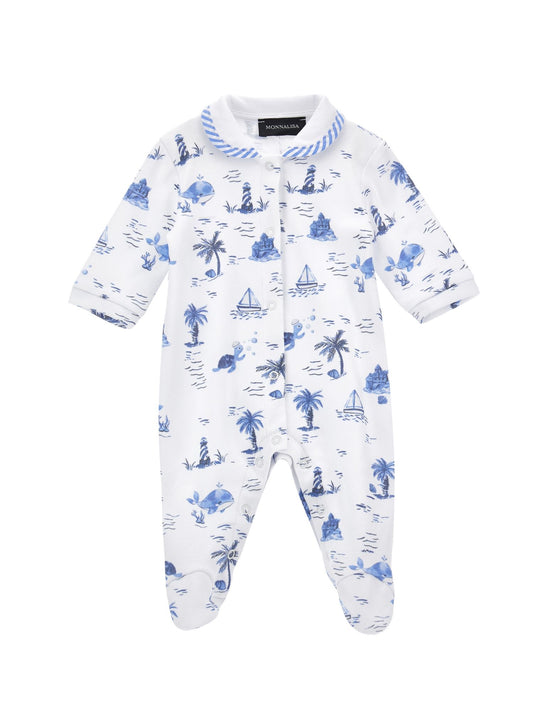 Cotton playsuit with marine print