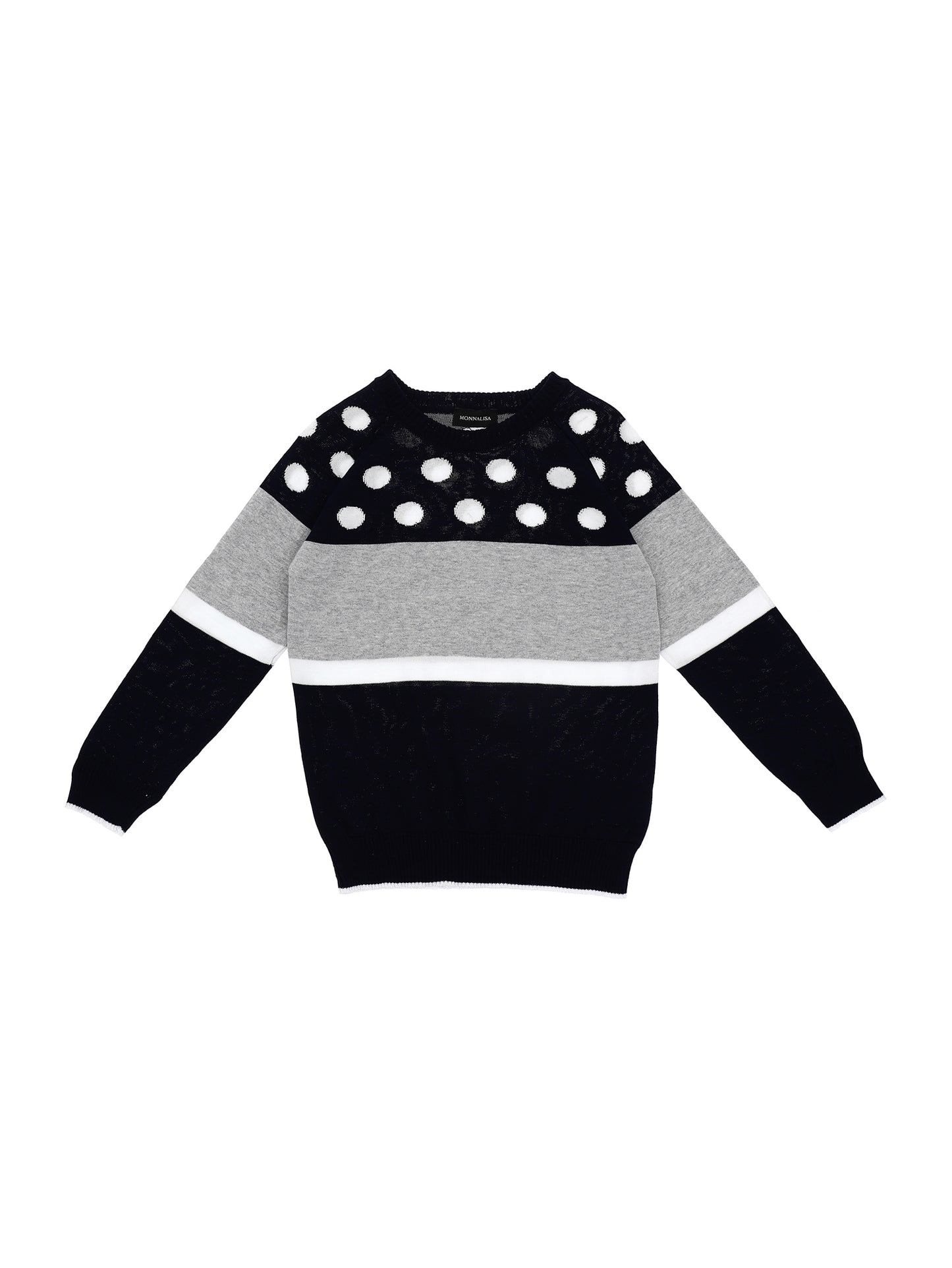 Cotton sweater with polka dots and stripes