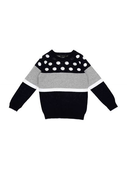 Cotton sweater with polka dots and stripes