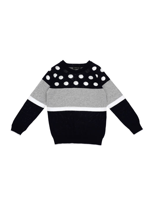 Cotton sweater with polka dots and stripes