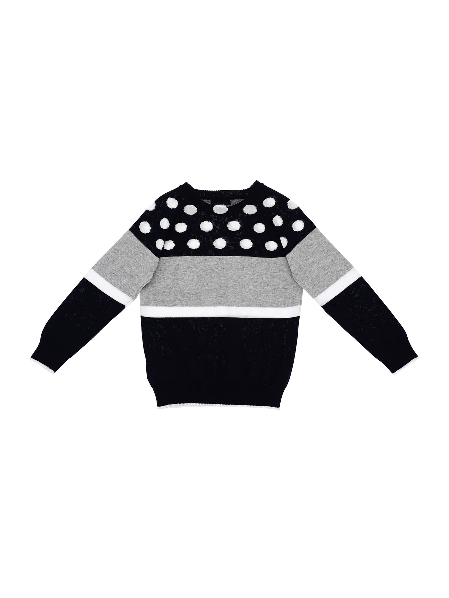 Cotton sweater with polka dots and stripes
