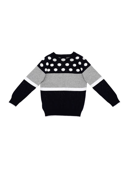 Cotton sweater with polka dots and stripes