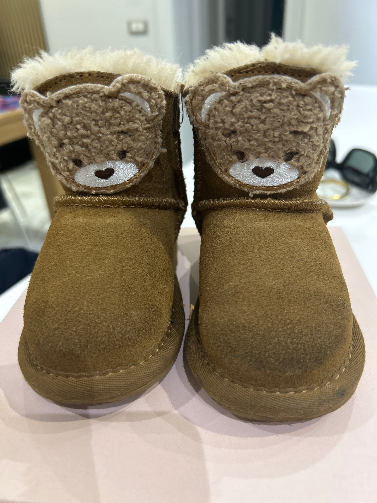 Crust boots with teddy bear
