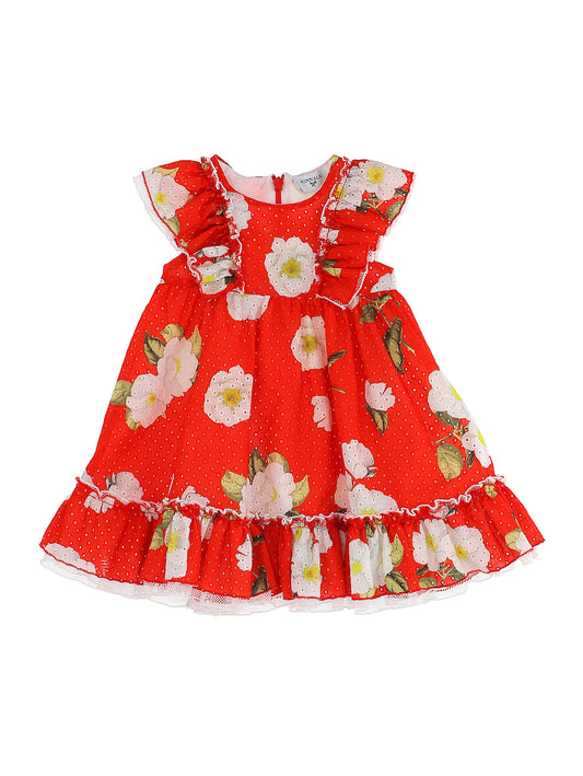 Sangallo and tulle dress with floral print