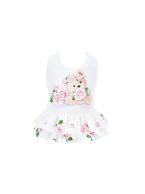 One-piece swimsuit with bud print