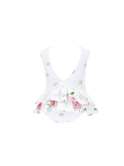 One-piece swimsuit with bud print