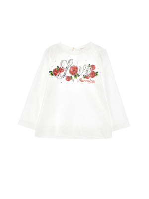 Jersey t shirt with pink rhinestone print