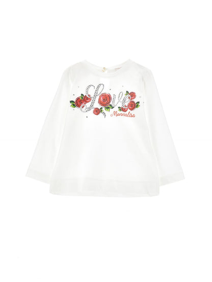 Jersey t shirt with pink rhinestone print