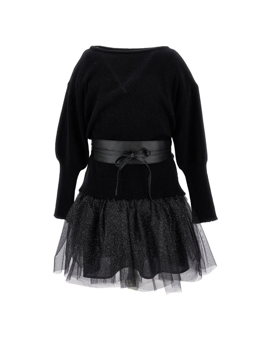 Knit and lurex dress with belt
