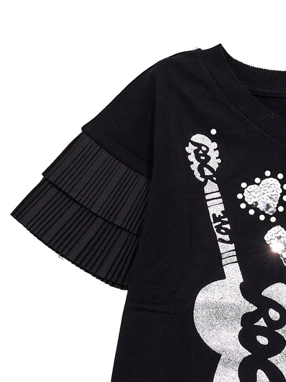 T-shirt plissé e paillettes