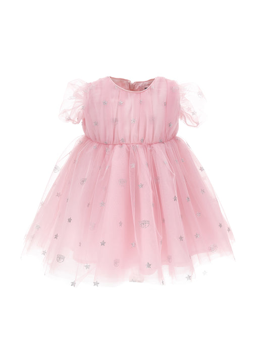 Logomania all-over tulle dress