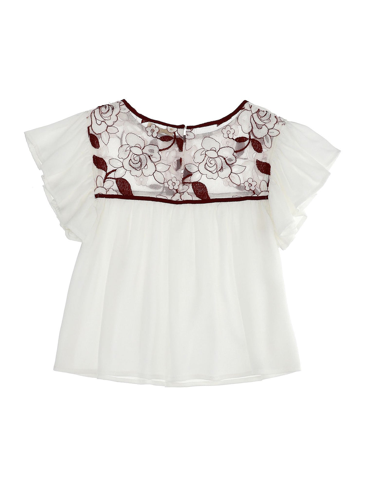 Top in crêpe con tulle e fiori