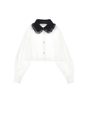 Cropped shirt with velvet collar