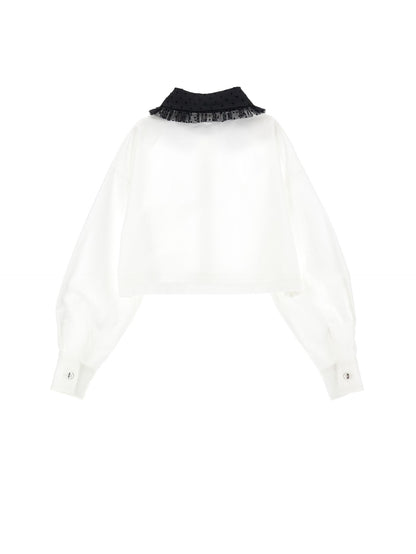Cropped shirt with velvet collar