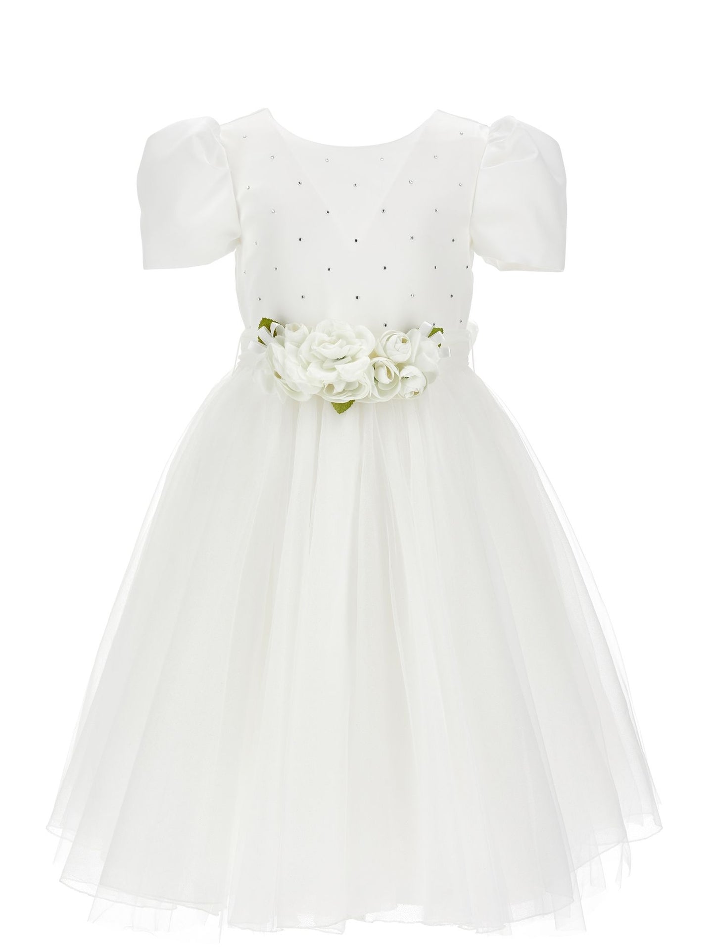 Duchesse satin and glitter tulle dress