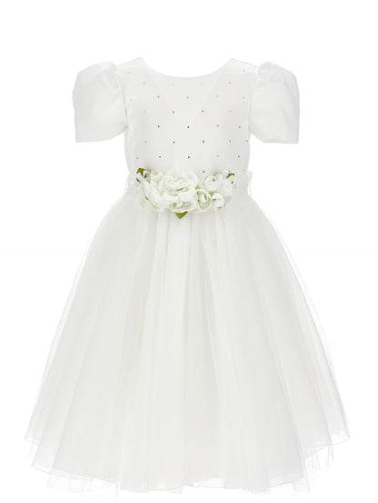 Duchesse satin and glitter tulle dress