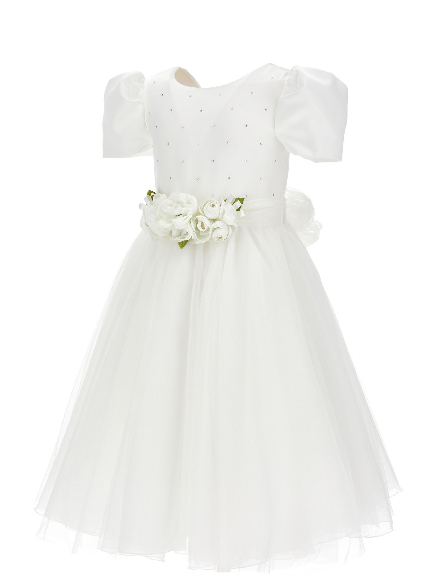 Duchesse satin and glitter tulle dress