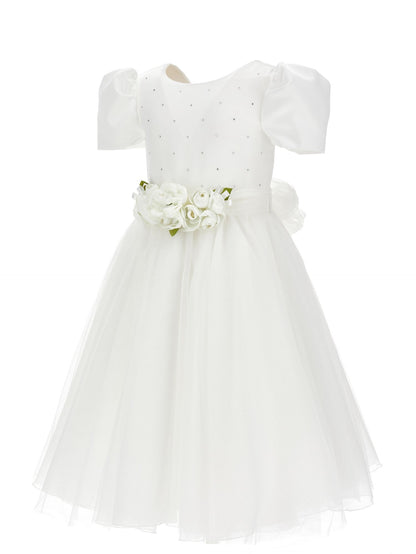 Duchesse satin and glitter tulle dress