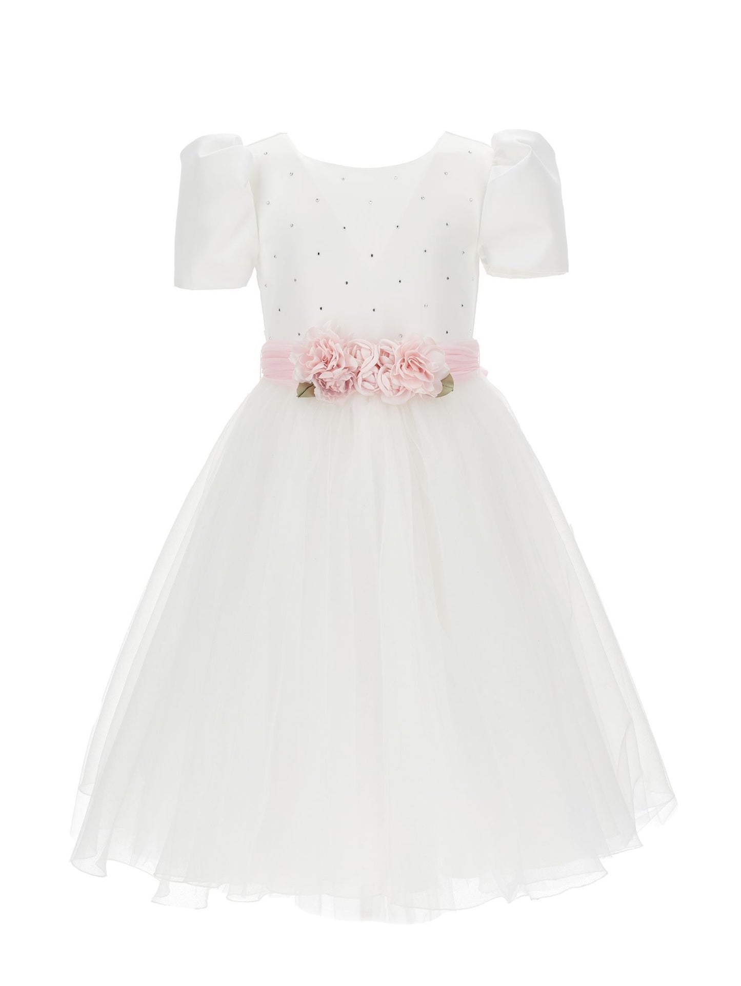 Duchesse satin and glitter tulle dress