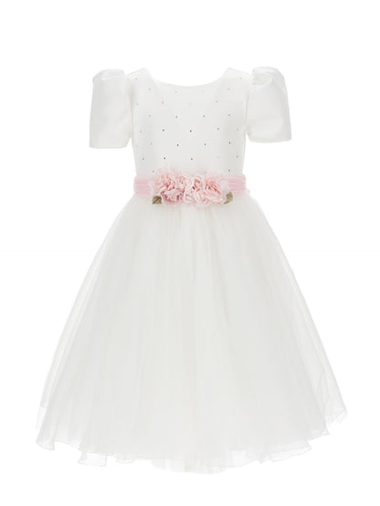 Duchesse satin and glitter tulle dress
