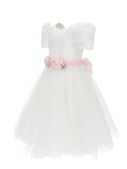 Duchesse satin and glitter tulle dress