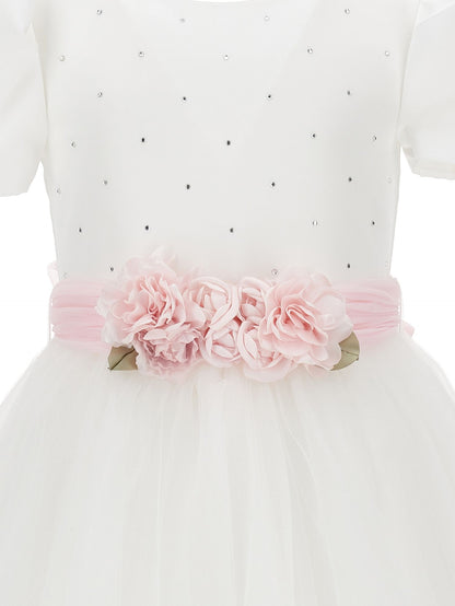Duchesse satin and glitter tulle dress
