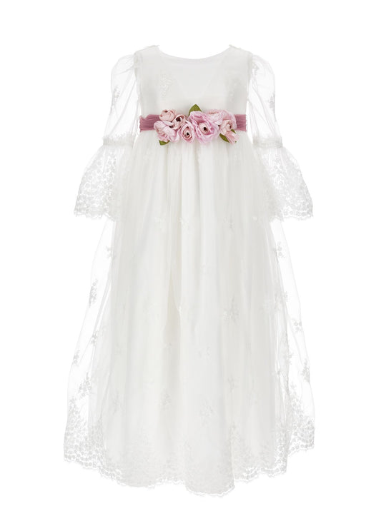 Langes Kleid aus bestickter Tüllspitze