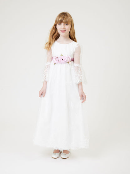 Langes Kleid aus bestickter Tüllspitze