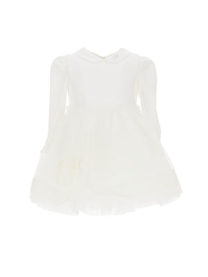 Jersey dress with maxi tulle embroidery