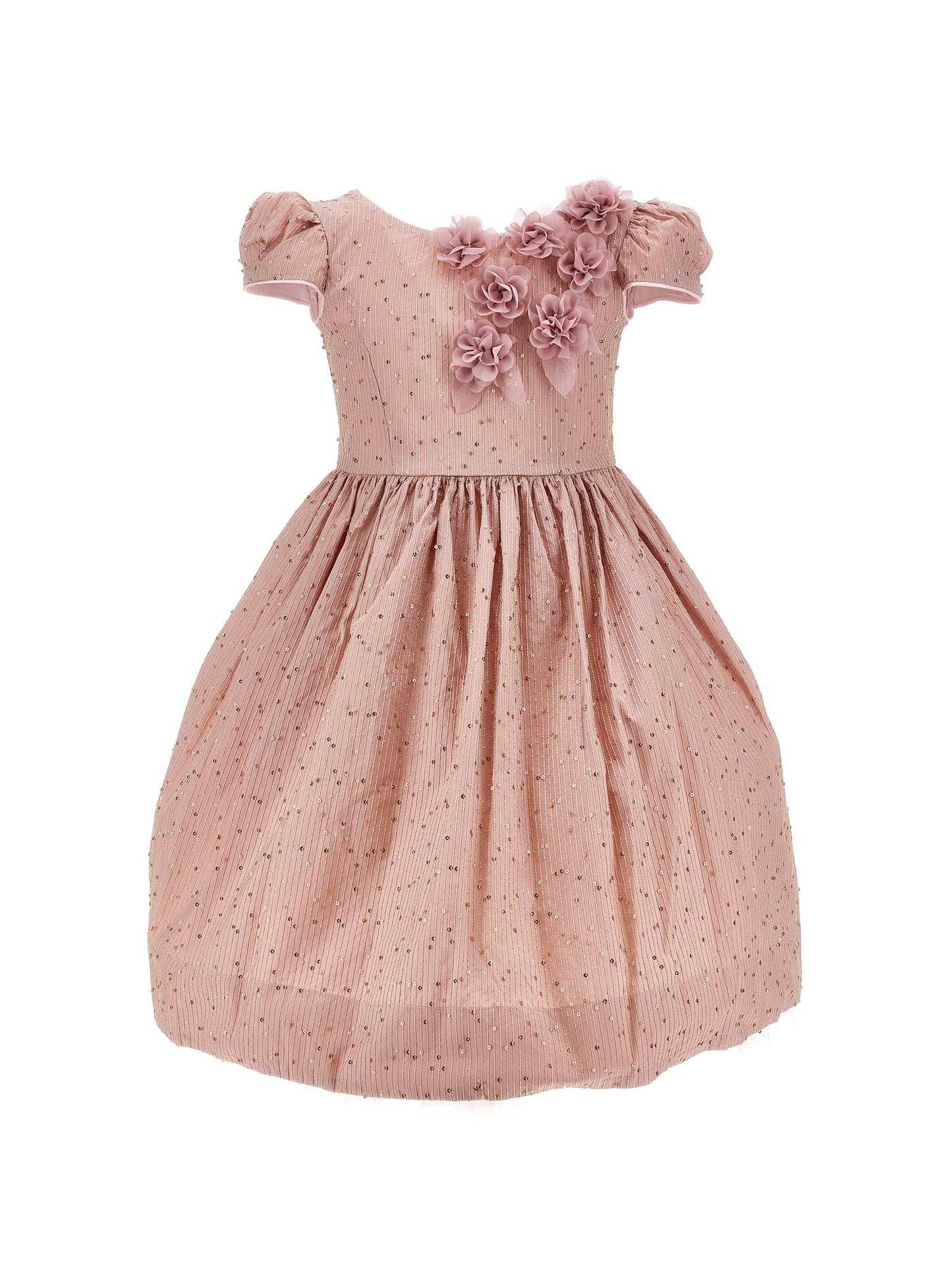 Taffeta dress with applied flowers