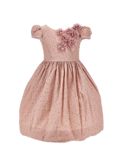 Taffeta dress with applied flowers