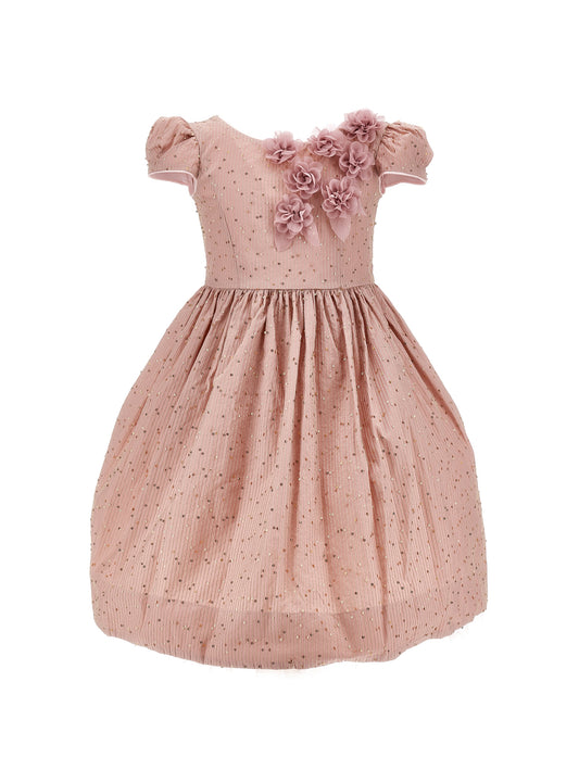Taffeta dress with applied flowers