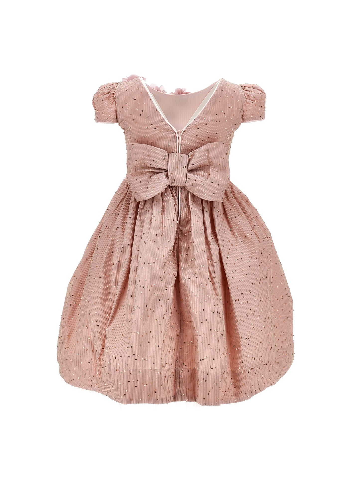 Taffeta dress with applied flowers