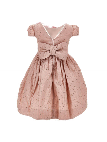 Taffeta dress with applied flowers