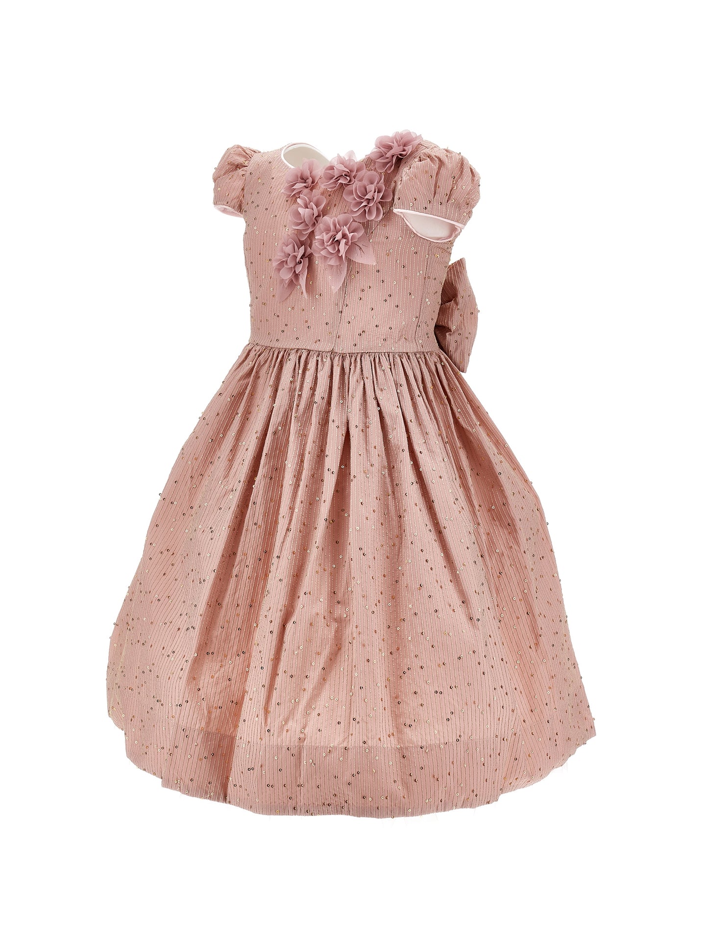 Taffeta dress with applied flowers