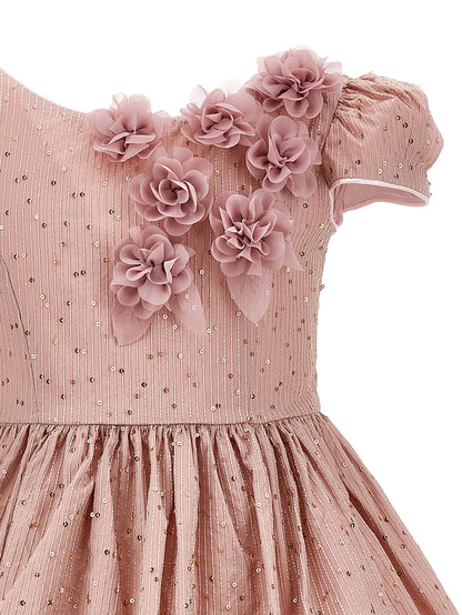 Taffeta dress with applied flowers