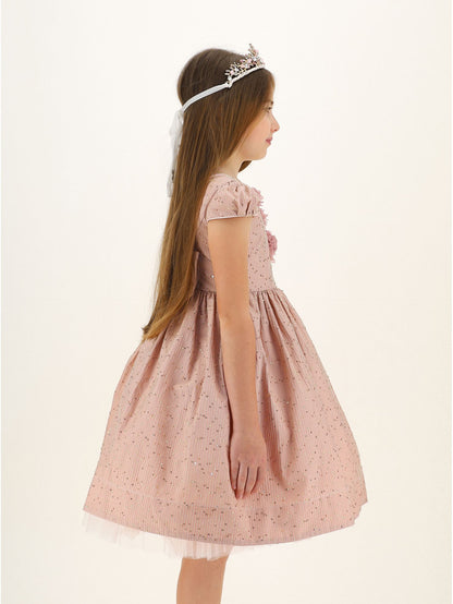 Taffeta dress with applied flowers