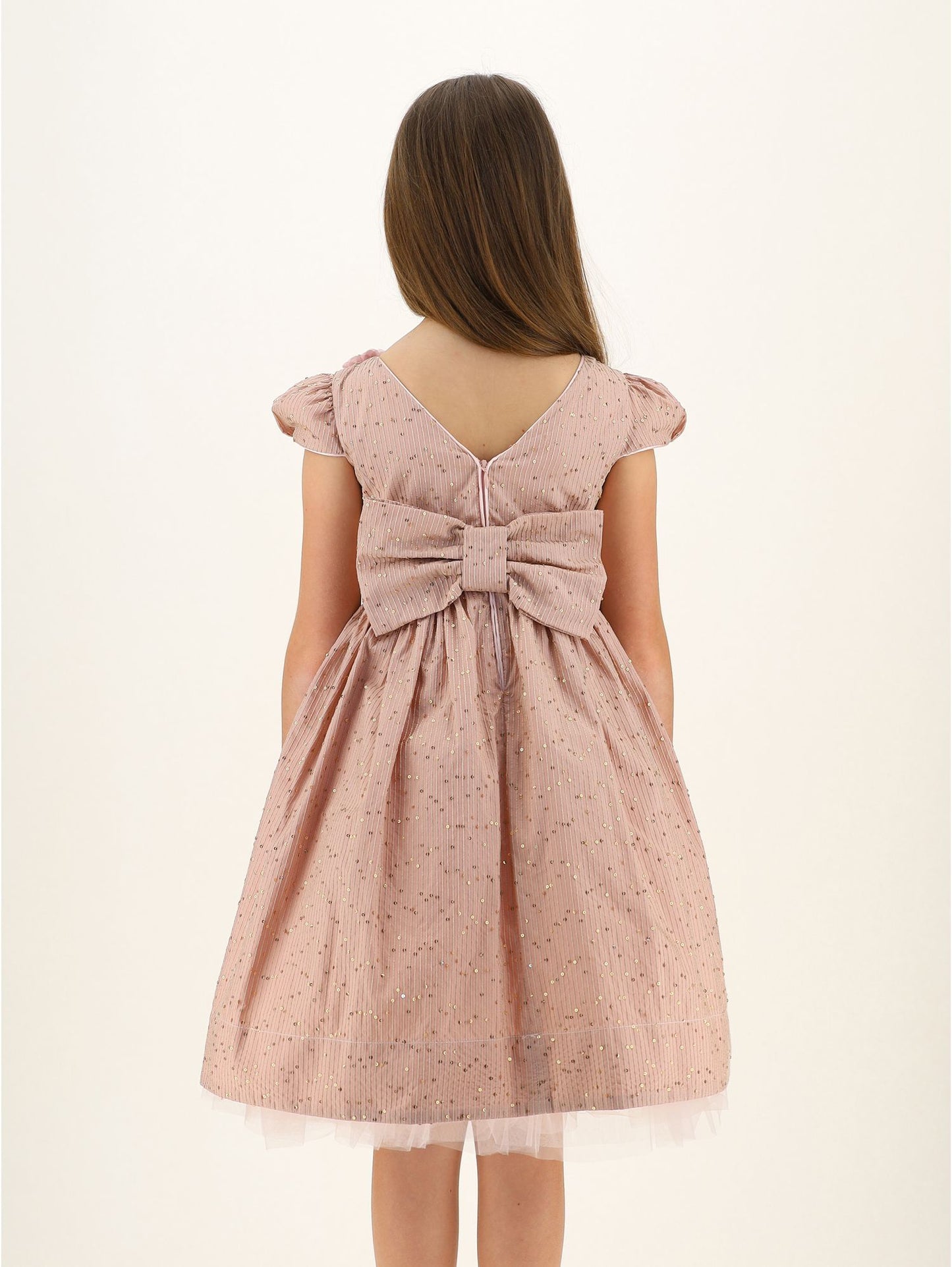Taffeta dress with applied flowers