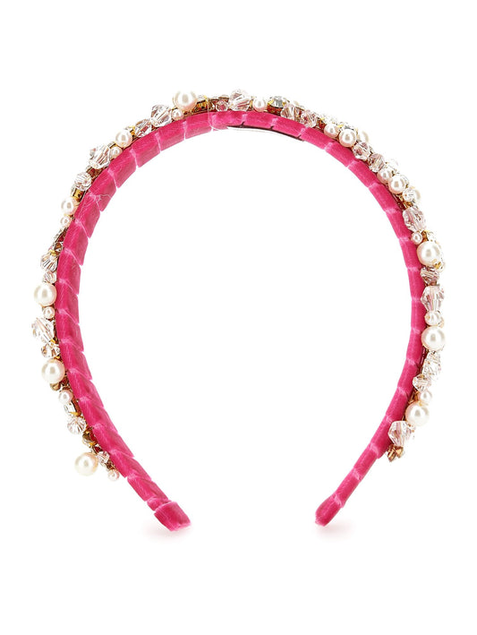Velvet headband with rhinestones and pearls