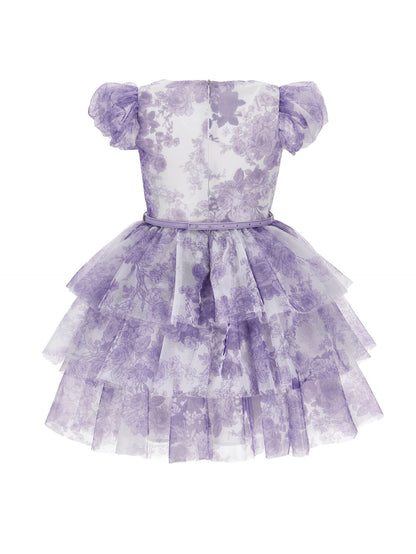 Monocolour floral tulle dress
