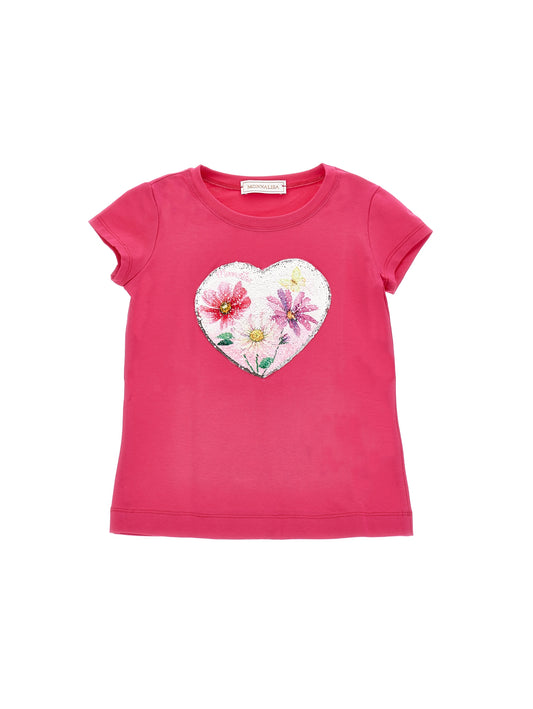 Sequined heart jersey T-shirt