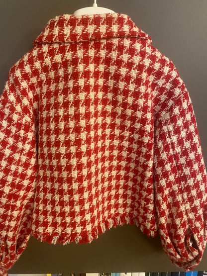 Fringed houndstooth jacket